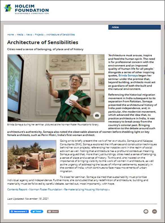 Architecture of Sensibilities, Holcim foundation
